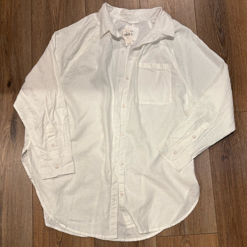 NWT women’s aerie white button down blouse long sleeve oversized small top